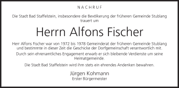 Anzeige von Alfons Fischer von MGO