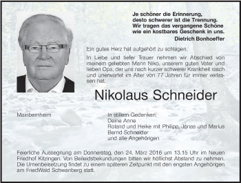 Anzeige von Nikolaus Schneider von MGO