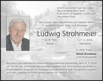 Anzeige von Ludwig Strohmeier von MGO