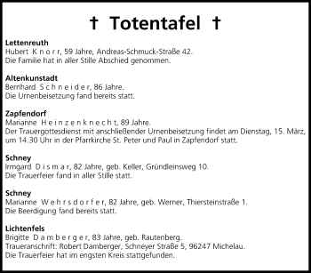 Anzeige von Totentafel vom 15.03.2016 von MGO