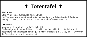 Anzeige von Totentafel vom 09.03.2016 von MGO