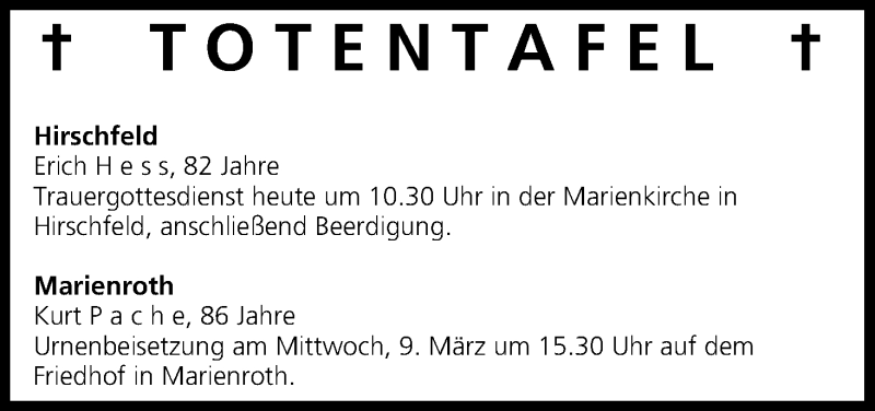  Traueranzeige für Totentafel vom 05.03.2016 vom 05.03.2016 aus MGO