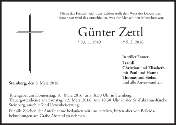 Anzeige von Günter Zettl von MGO