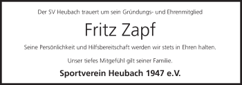 Anzeige von Fritz Zapf von MGO