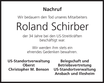 Anzeige von Roland Schirber von MGO