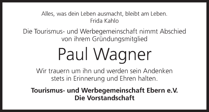  Traueranzeige für Paul Wagner vom 02.04.2016 aus MGO
