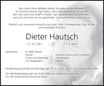 Anzeige von Dieter Hautsch von MGO
