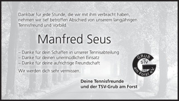 Anzeige von Manfred Seus von MGO