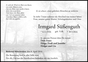 Anzeige von Irmgard Süßenguth von MGO