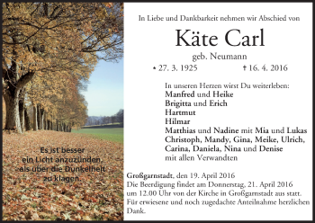 Anzeige von Käte Carl von MGO