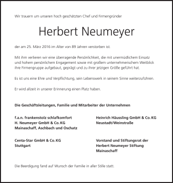 Anzeige von Herbert Neumeyer von MGO