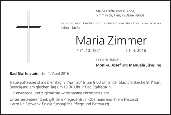 Anzeige von Maria Zimmer von MGO