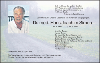 Anzeige von Hans-Joachim Simon von MGO
