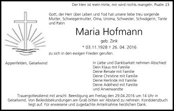 Anzeige von Maria Hofmann von MGO
