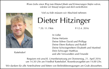 Anzeige von Dieter Hitzinger von MGO