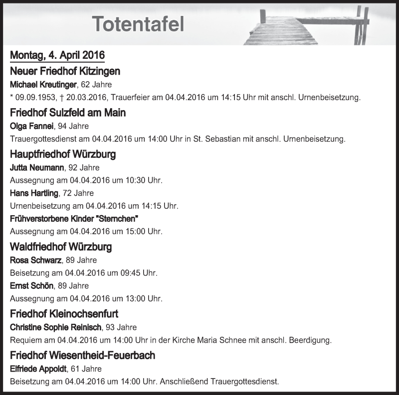  Traueranzeige für Totentafel vom 04.04.2016 vom 04.04.2016 aus MGO