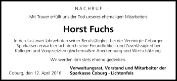 Anzeige von Horst Fuchs von MGO