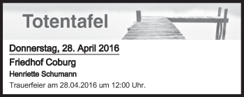 Anzeige von Totentafel vom 28.04.2016 von MGO