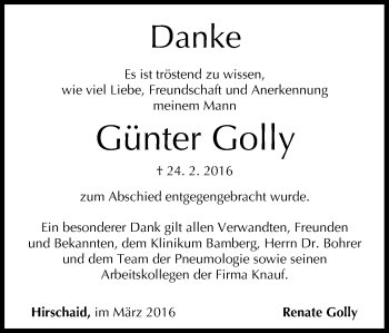 Anzeige von Günter Golly von MGO