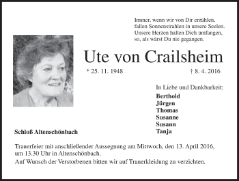 Anzeige von Ute von Crailsheim von MGO