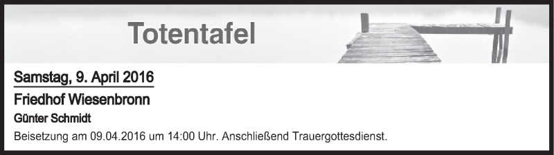  Traueranzeige für Totentafel vom 09.04.2016 vom 09.04.2016 aus MGO