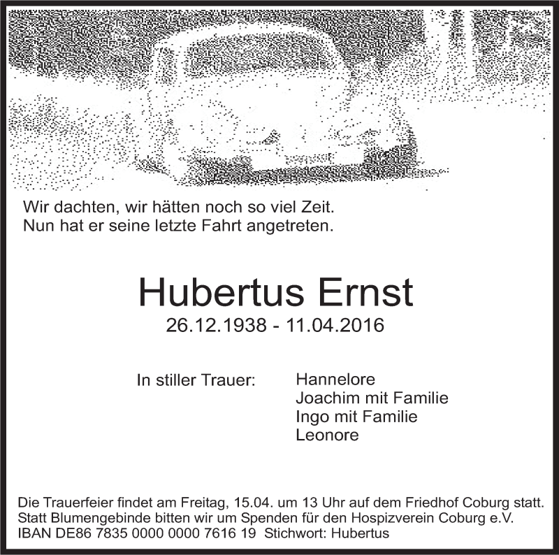 Traueranzeige für Hubertus Ernst vom 14.04.2016 aus MGO