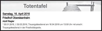Anzeige von Totentafel vom 16.04.2016 von MGO
