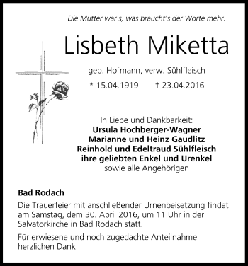 Anzeige von Lisbeth Miketta von MGO