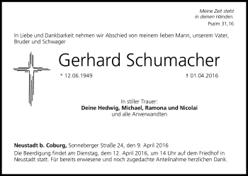 Anzeige von Gerhard Schumacher von MGO