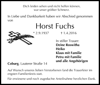 Anzeige von Horst Fuchs von MGO
