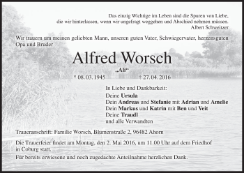 Anzeige von Alfred Worsch von MGO
