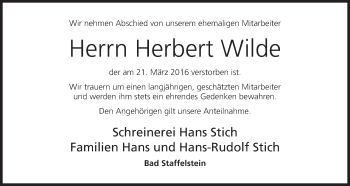 Anzeige von Herbert Wilde von MGO