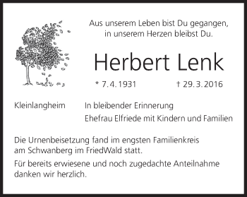 Anzeige von Herbert Lenk von MGO
