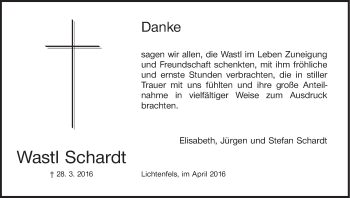 Anzeige von Wastl Schardt von MGO