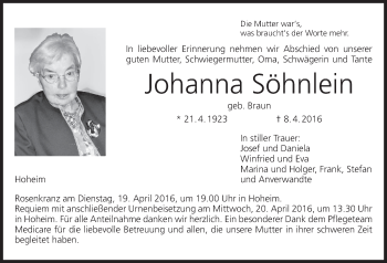 Anzeige von Johanna Söhnlein von MGO