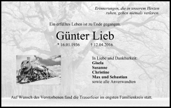 Anzeige von Günter Lieb von MGO