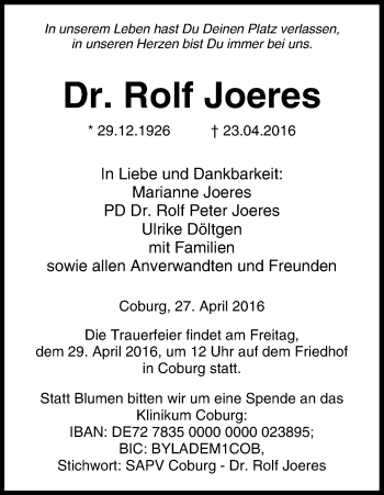 Anzeige von Rolf Joeres von MGO