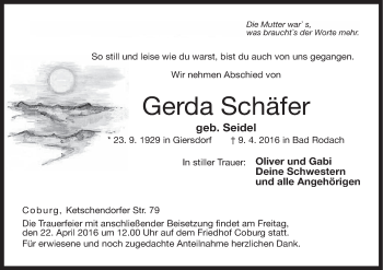 Anzeige von Gerda Schäfer von MGO