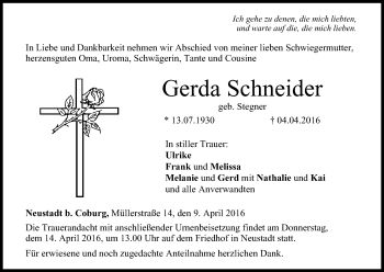 Anzeige von Gerda Schneider von MGO