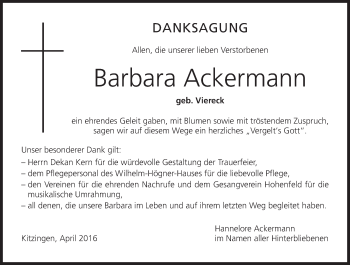 Anzeige von Barbara Ackermann von MGO