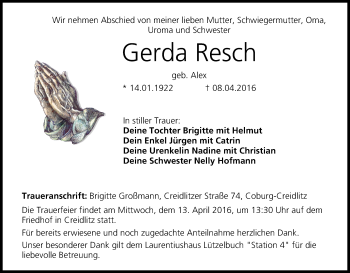 Anzeige von Gerda Resch von MGO