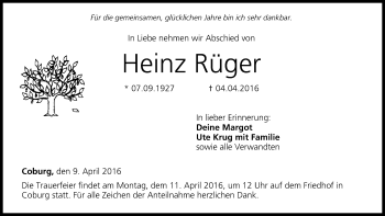 Anzeige von Heinz Rüger von MGO