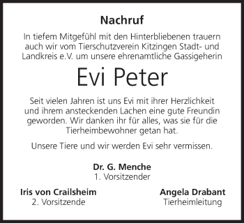 Anzeige von Evi Peter von MGO