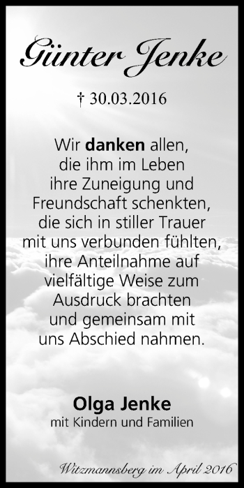 Anzeige von Günter Jenke von MGO