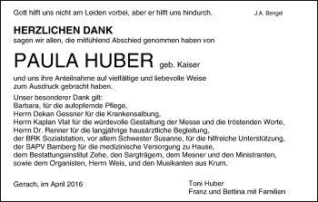 Anzeige von Paula Huber von MGO