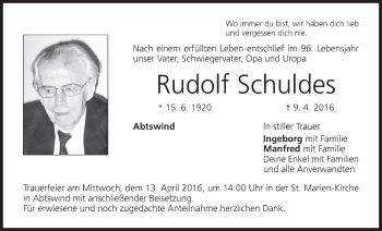 Anzeige von Rudolf Schuldes von MGO