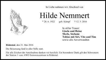 Anzeige von Hilde Nemmert von MGO