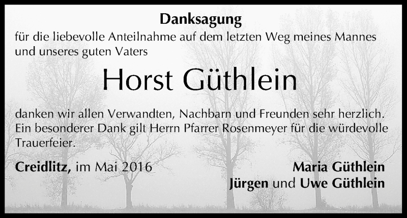  Traueranzeige für Horst Güthlein vom 11.05.2016 aus MGO
