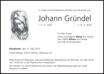 Anzeige von Johann Gründel von MGO