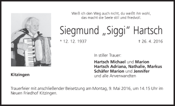 Anzeige von Siegmund Hartsch von MGO